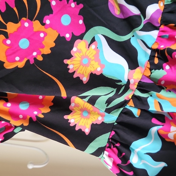 Tropical Floral Pink and Orange Sleeveless Sundress Midi Ruffled sz L - Picture 7 of 13